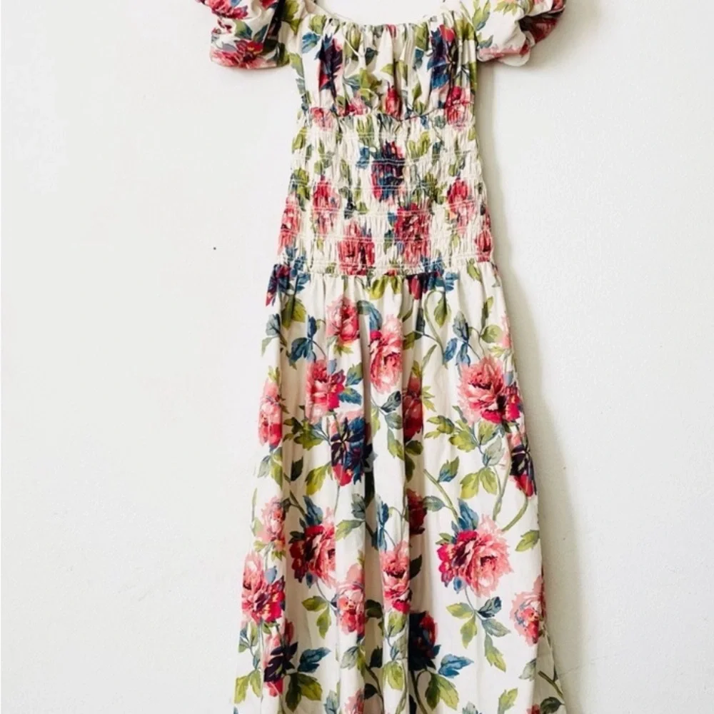 NWT Abercrombie & Fitch Smocked Drop-Waist Puff Sleeve Floral Maxi Size XL Tall - Picture 4 of 9